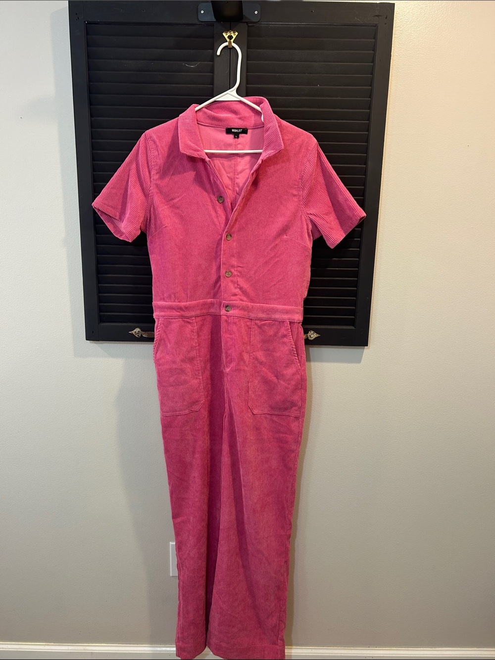 Wishlist Hot Pink Corduroy Short-Sleeve Jumpsuit